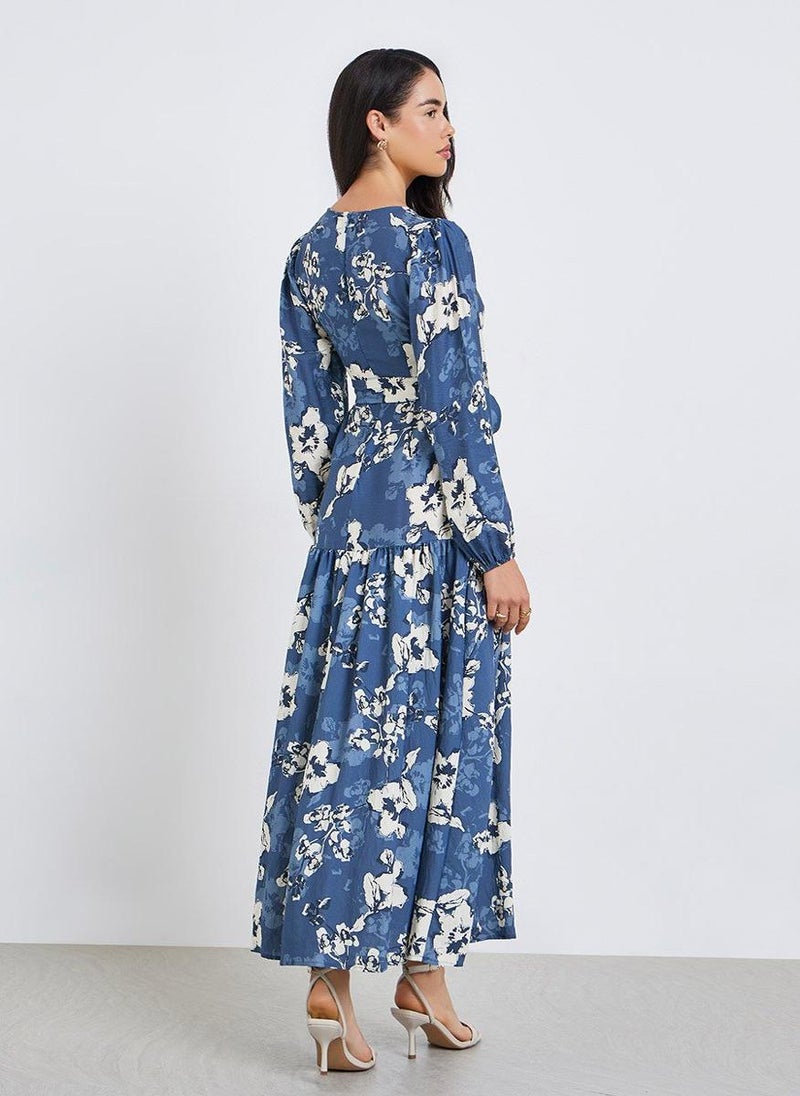 ستايلي فستان طويل بنقشة زهور وتصميم واسع من الأسفل - Image 5